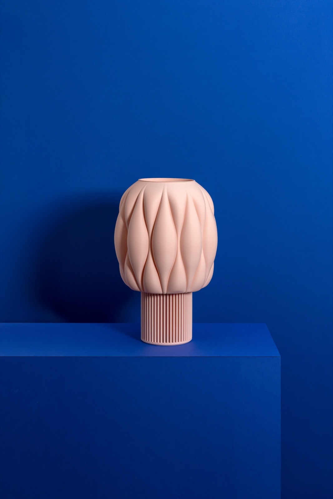 Tall 3D printed floor lamp with pleated shade
